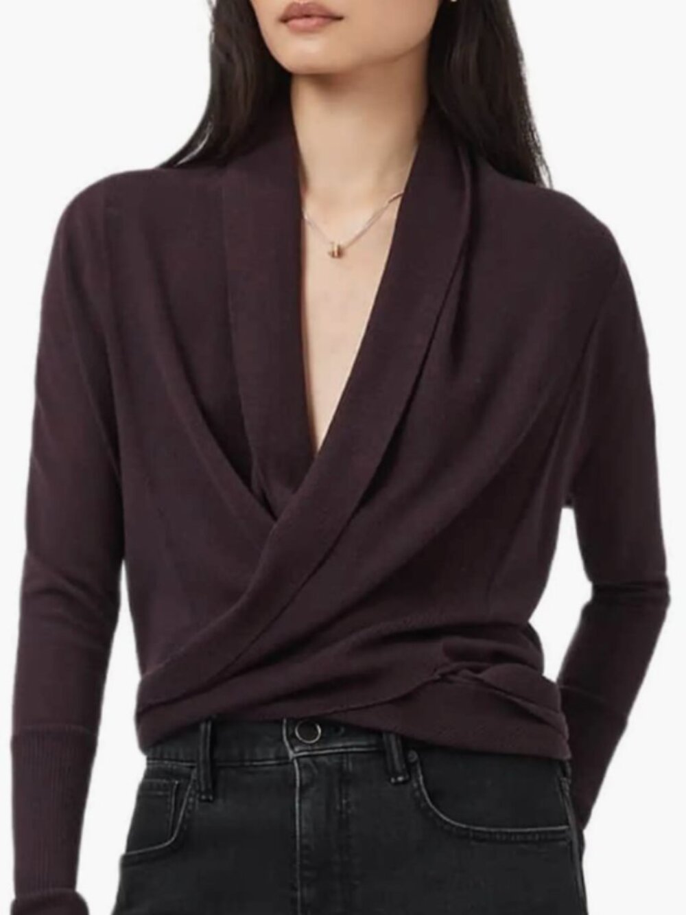 NWT AllSaints 100% Merino Wool Long Cardigan Wrap Sweater Purple Small